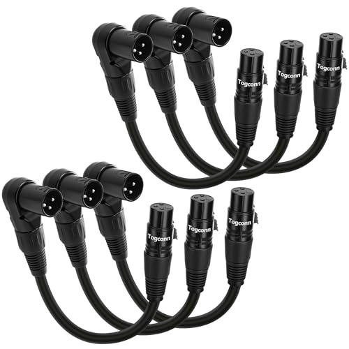 6-Pack Right Angle XLR Microphone Extension Cable Adapter 0.6 Feet, 90 Degree XLR Male to Straight Female 3-Pin Mic Connector for Speaker, Recording Studio, Mic Mixer, Audio Interface, Amplifier - color: 90 Degree XLR Male (0.6 Feet), size: 6 Pack
