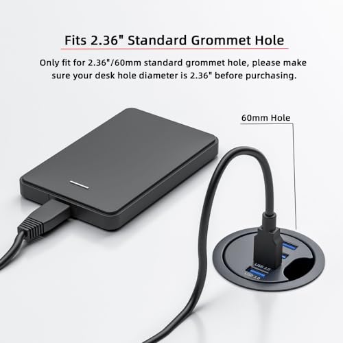 CY USB 3.0 Hub 4 Port USB 60mm Desk Grommet Splitter Dock Station Interface 5Gbps for Desktop PC - style: 4USB