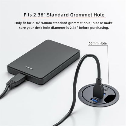 Cablecc 3 Port USB 3.0 Hub Sound Card USB Splitter 60mm Desk Grommet Dock Station Headphone Mic Audio Interface for Desktop PC(USB 3.0 and 3.5mm Audio Port) - style: 3USB+3.5mm audio