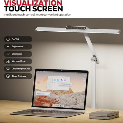Honeywell LED Desk Lamp with Clamp - HJ1 Sunturalux Eye-Caring Clip on Lights for Home Office, 1200LM Clamp Lamp 4 Color Modes Stepless Dimming Task Desk Light for Working White - style: White Clamp