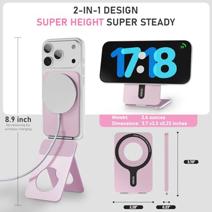 IST IDEA for Magsafe Tripod, Tripod for iPhone Lightweight Aluminum Alloy & Angle Adjustment & Strong Magnets iPhone Tripod Stand Compatible with 17/16/15/14/13/12 (Included Metal Ring) - color: Pink