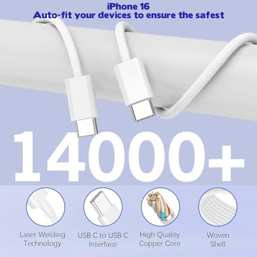 10FT iPhone 17 16 15 Pro Charger,2Pack 10Foot USB C to C Woven Cable Cord 40W USB C Apple Charger 4 Port PD&AC Charge Block Fast Charging for iPhone 17 Air/17 16 15 Pro Max/16e/16 Plus/15/15 Pro/iPad - size: 10FT C-C