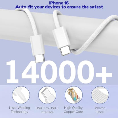 10FT iPhone 17 16 15 Pro Charger,2Pack 10Foot USB C to C Woven Cable Cord 40W USB C Apple Charger 4 Port PD&AC Charge Block Fast Charging for iPhone 17 Air/17 16 15 Pro Max/16e/16 Plus/15/15 Pro/iPad - size: 10FT C-C