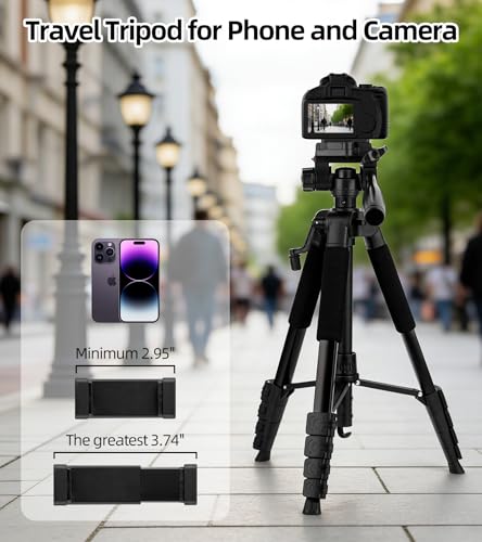 64” Tripod for Cell Phone & Camera,Multi-Angle Portable Tripods Stand, Sturdy & Stable Height Adjustable Lightweight Travel Outdoor DSLR Tripods Vlog Video Recording Photos - size: 64in(Alu)