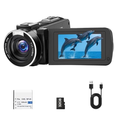 Camcorder Video Camera 2.7K 48MP, Vlogging Camera for YouTube with Fill Light — 3" 270° 18X Digital Zoom Flip Screen Webcam Anti-Shake, Digital Camera with 32GB Card for Beginners Kids Teens Gifts - color: light black