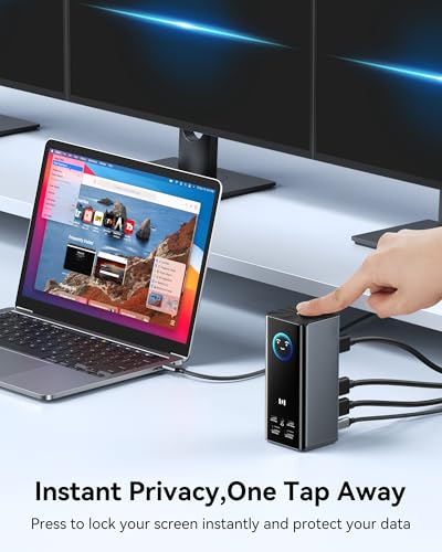 Selore Laptop Docking Station, 4K Triple Display Docking Station 3 HDMI 2 DP, Smart LCD Digital Display, USB-C USB 3.0 Universal Dock for Windows MacBook macOS (Driver Required) - size: 17-in-1