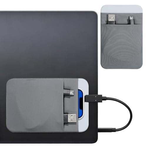 Portable Hard Drive Sleeve 2-Pocket Stick on Pouch with Reusable Adhesive SSD Hard Drives Carrying Case Computer Accessories Pouch Holder for Most Laptop External Solid State Drive Mouse USB Cable - color: grey