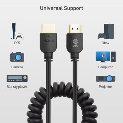 Cable Matters 48Gbps 8K HDMI Coiled Cable 1-3ft with 8K@60Hz, 4K@240Hz and HDR Support, HDMI Cable Coiled for PS5, Xbox Series X/S, RTX4080/4090, RX 7800/7900, Apple TV, and More - style: HDMI