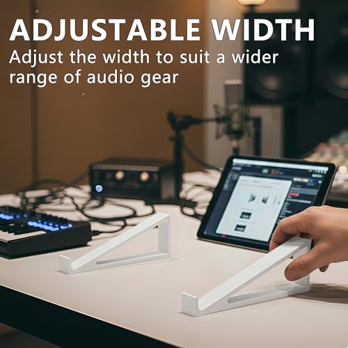 Musiin Audio Interface Stand compatible with SSL2+ MK2,ID14 MK2,ID4 MK2,Apollo X 4,and more.Minimal design with solid triangle frame saves space and keeps your setup stable and professional (White) - color: White
