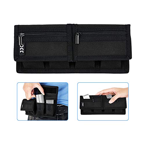 (6 Pockets) Camera Battery and SD Card Pouch Holder for 18650 x 8, AA, LP-E6N LP-E6NH LP-E17 EN-EL14 EN-EL15 NP-FW50 NP-FZ100 NP-W126S Battery,Suitable for Canon M50 Mark II 5DM4 6DM2 80D Sony A7R IV - size: 4 Battery Slots + 2 Zipped Pockets