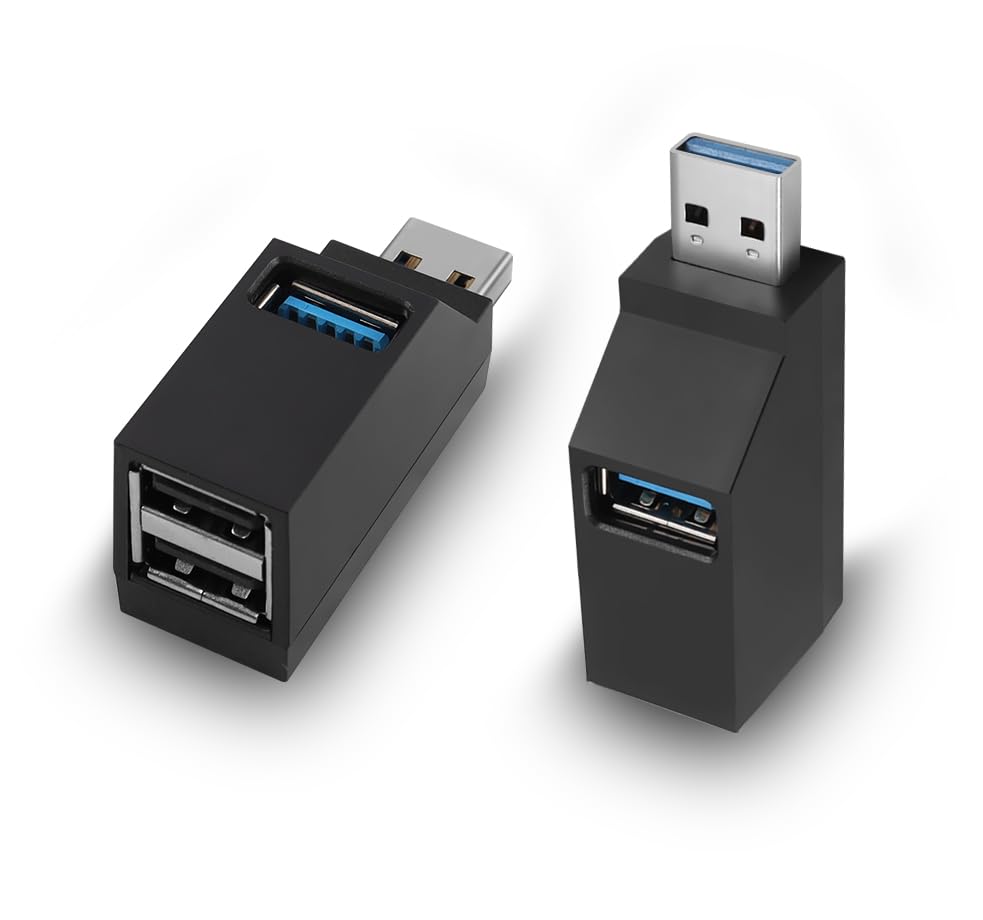 3 Ports USB Hub,USB Male to Female Expansion Adapter 2 Pcs 90 Degree Splitter 1 USB 3.0 and 2 USB 2.0 Port Portable Powered Data for Connecting Mobile Hard Disk, U Disk, Camera, Mouse,etc