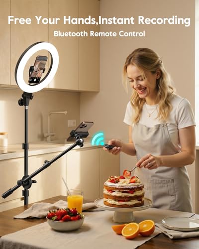 Upgrade Tripod Ring Light Stand with 2 Telescopic Arms -67" Ring Light Tripod for iPhone&Android, Overhead Phone Mount with Remote, Phone Stand for for TikTok, YouTube，Zoom & Video Recording