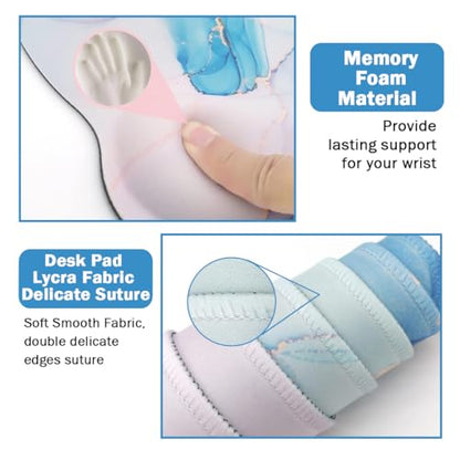 4-in-1 Gaming Mouse Pad Wrist Support Set，Desk Pad + Mouse Pad with Wrist Rest + Keyboard Wrist Rest + Coaster, Ergonomic Design for Home Office Study Game - Blue Marble - color: 4 Pcs Blue Marble