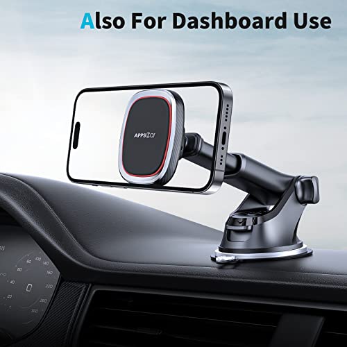 APPS2Car Magnetic Phone Mount, Dashboard Windshield Suction Cup Car Phone Holder Phone Mount with 6 Strong Magnets, Adjustable Telescopic Arm, Compatible with iPhone/Air/Pro/Max/All Smart Phones