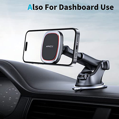 APPS2Car Magnetic Phone Mount, Dashboard Windshield Suction Cup Car Phone Holder Phone Mount with 6 Strong Magnets, Adjustable Telescopic Arm, Compatible with iPhone/Air/Pro/Max/All Smart Phones