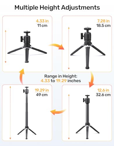 Webcam Tripod for Desk, Extendable Web Cam Stand Mount with Phone Holder for Logitech Webcam C920 C922 C922x C925e C930 C930e C615 Brio 4K NexiGo N60, GoPro Camera and Ring Light with 1/4" Thread - size: Tripod Base