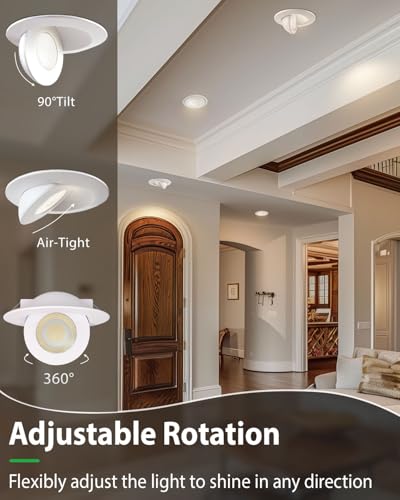 zouzai 6 Inch Gimbal LED Recessed Lights, White, 12 Pack, with Junction Box, 360°+ 90° Adjustable, 5CCT 2700K-5000K, Dimmable, Canless Eyeball Downlight, CRI90+, 1700LM 15W 120V, ETL - color: White-6 inch, size: 12 Pack