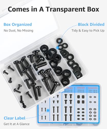 MOUNTUP Universal TV Mounting Hardware Screw Kit with Box - M4 M6 M8 Screws, Spacers & Washers for Most LED LCD OLED 4K TVs, Replacement Screws for TVs/Monitor Mounting, MU9041