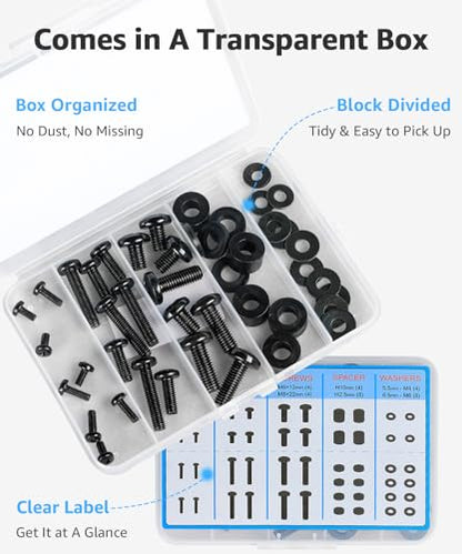MOUNTUP Universal TV Mounting Hardware Screw Kit with Box - M4 M6 M8 Screws, Spacers & Washers for Most LED LCD OLED 4K TVs, Replacement Screws for TVs/Monitor Mounting, MU9041