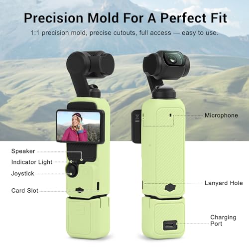 Silicone Case for DJI Osmo Pocket 3/Xtra Muse Camera with Fixed Base & Anti-Loss Lanyard, Compatible with Xtra Muse Accessories – for Travel Vlogging Daily Filming (Green) - color: Green