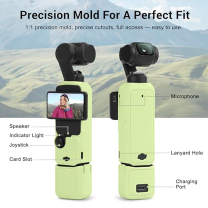 Silicone Case for DJI Osmo Pocket 3/Xtra Muse Camera with Fixed Base & Anti-Loss Lanyard, Compatible with Xtra Muse Accessories – for Travel Vlogging Daily Filming (Green) - color: Green