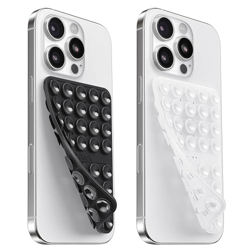 2PCS Silicone Suction Cup Phone Case Mount Double Sided, Hands-Free Phone Accessories Holder for Selfies and Videos, Silicon Sticky Phone Grip for iPhone and Android, Transparent&Black - color: Transparent&Black