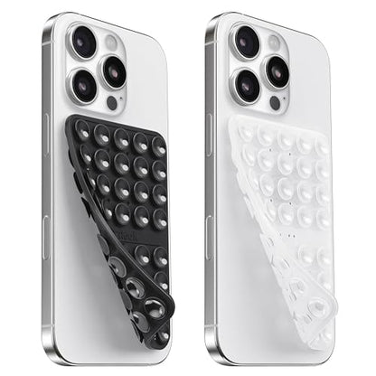 2PCS Silicone Suction Cup Phone Case Mount Double Sided, Hands-Free Phone Accessories Holder for Selfies and Videos, Silicon Sticky Phone Grip for iPhone and Android, Transparent&Black - color: Transparent&Black