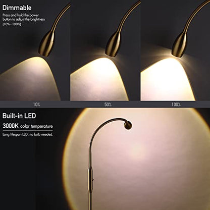 O’Bright Ray – Adjustable LED Beam Floor Lamp, Dimmable and Zoomable Spotlight, Flexible Gooseneck, Reading/Crafting Standing Lamp, Work Table Light, Antique Brass - color: Antique Brass