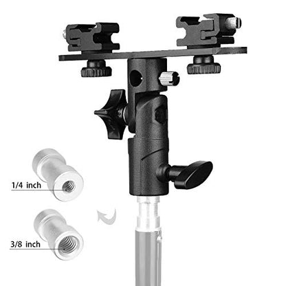 ChromLives Dual Flash Bracket Hot Shoe Speedlight Stand Umbrella Holder Light Stand Bracket Mount 1/4'' to 3/8'' Compatible with Studio Video DSLR Camera Canon Nikon Yongnuo - color: Black