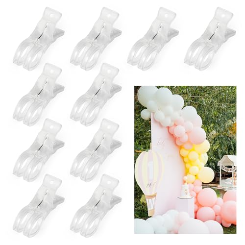10 Pack Large Balloon Arch Clips Transparent Plastic 3.62 Inch Heavy Duty Large Clips for Balloon Arch for Birthday Decoration Crafts Backdrop Beach Towel Clear Spring Clamps - color: Clear