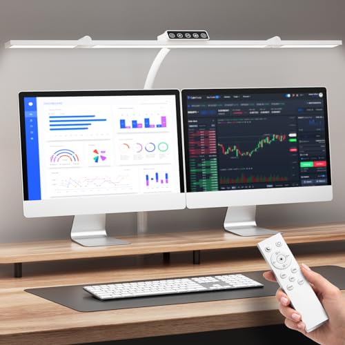 LED Desk Lamps for Home Office, Desk Light with Remote & Touch Control, Stepless Dimming,5CCT,Motion Sensor Auto On/Off, Eye-Caring Desk Lamp with Clamp for Study, Reading,Dual Monitors,White - color: White