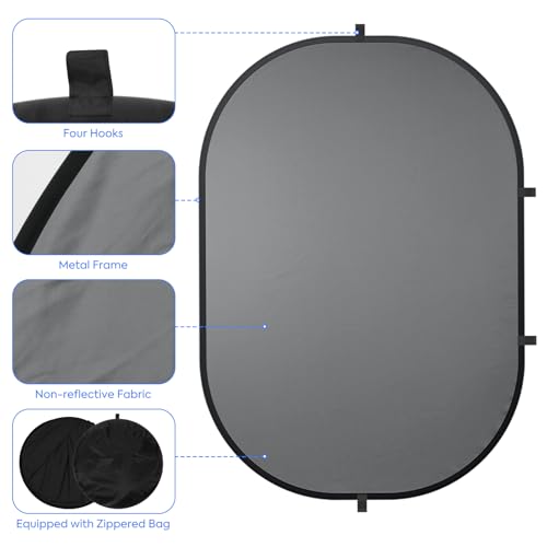 Blue Gray Pop up Backdrop 5x6.5ft/1.5x2m, Self-Tape Photography Backdrops with Carry Bag Collapsible Portable Background for Auditions Photoshoot TikTok YouTube Video Live Streaming - size: 5 x 6.5 ft