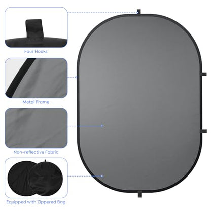 Blue Gray Pop up Backdrop 5x6.5ft/1.5x2m, Self-Tape Photography Backdrops with Carry Bag Collapsible Portable Background for Auditions Photoshoot TikTok YouTube Video Live Streaming - size: 5 x 6.5 ft