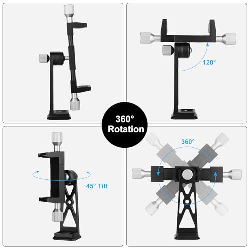Metal Phone Tripod Mount Extra Deep Clamp with Arca Port Cold Shoe 360°Ball Head Cellphone Tripod Adapter for iPhone Galaxy Smartphone Stand Holder for Vlogging Video Camera Monitor