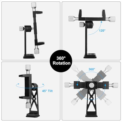 Metal Phone Tripod Mount Extra Deep Clamp with Arca Port Cold Shoe 360°Ball Head Cellphone Tripod Adapter for iPhone Galaxy Smartphone Stand Holder for Vlogging Video Camera Monitor