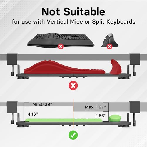 BONTEC KMT01-PJ Under Desk Keyboard Tray, Pull-Out Keyboard & Mouse Platform with C-Clamp, 20 x 11.8 in Space-Saving Ergonomic Slide-Out Drawer, Black - color: Black, size: 20" x 11.8"