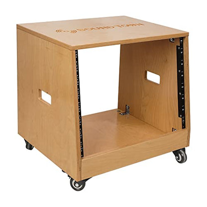 Sound Town DIY Solid Baltic Birch Plywood Slanted 8U Studio Rack, Golden Oak (SDRK-8T) - size: 8U,Golden Oak
