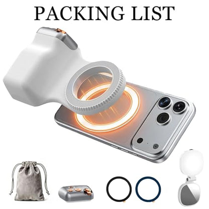 Magnetic Camera Grip for Phone, Stabilizer Grip with Light Bluetooth Remote, Content Creator Filming Kit for Video Recording, Portable Mobile Photography Equipment