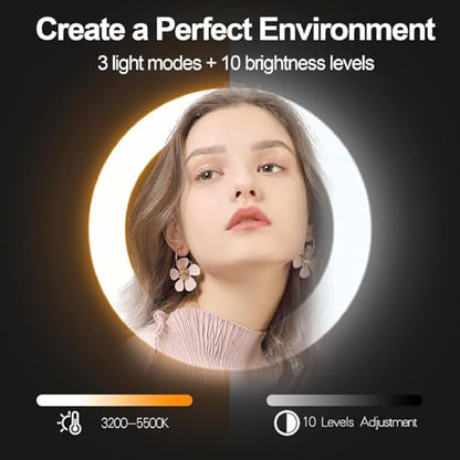EMART 13" Ring Light with 55" Extendable Tripod Stands and Phone Holder, Dimmable LED Circle Round Light for Selfie Camera Photography/Makeup/YouTube Video/Vlogging/Live Streaming - size: 13inch