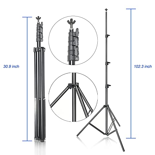 Photo Video Studio 10 x 8.5ft Stand with Muslin Backdrop (Green /White /Black) & 85W 5500K Led Bulb & Umbrella Lighting Kit Photography Background Support System Kit,Clamp, Carry Bag
