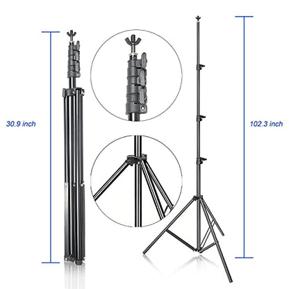Photo Video Studio 10 x 8.5ft Stand with Muslin Backdrop (Green /White /Black) & 85W 5500K Led Bulb & Umbrella Lighting Kit Photography Background Support System Kit,Clamp, Carry Bag