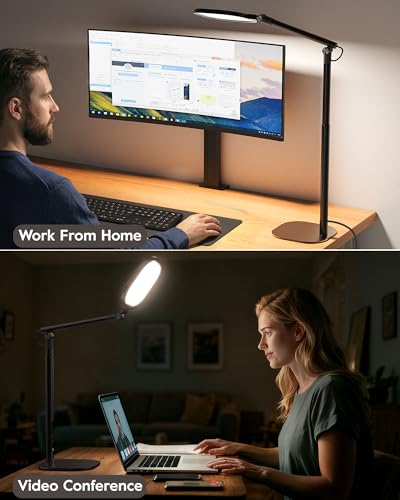 LitONES Led Desk Lamps for Home Office with Base, Tall Desk Lamp with 50 Light Modes & Memory and Timer Func Computer Light, Flexible Adjustable Table Lamps for Video Conference, Architect - size: Black 1 Pack