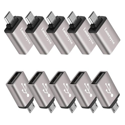USB to Micro USB Adapter 10 Pack, Micro USB Male to USB 2.0 A Female OTG (On-The-Go) Converter Connector, Aluminum Alloy Shell, Compatible with Samsung Phone S7 S6, LG, Flash Drive, Mouse, Keyboard - style: 10 Pack