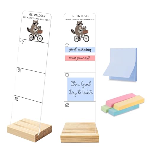 Sticky Notes Monitor Memo Board Acrylic Holder with Removable Wooden Base, Get in Loser Logo Desk Set with 200 Sheets Two Sizes Sticky Notes, Office Desk Accessories Organizer - color: Loser