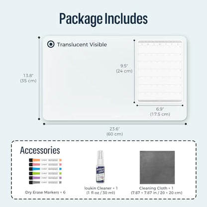 loukin Dry Erase Silicone Desk Mat, 23.6"x13.8" Erasable Desk Pad with Planner, Semi-Transparent Writing Non-Slip Desktop Mat, Heat Resistant & Waterproof Table Protector for Office, Home, School
