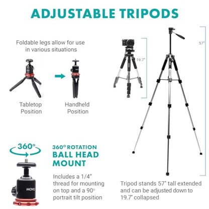 Movo iFilmer-PRO Smartphone Video Rig Kit – Stabilizer Cage with Dual Grips, Wireless Lavalier Microphones & Full Sized Tripod for iPhone/Android