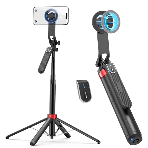 PlusAcc 69” Magnetic Selfie Stick Tripod - Extendable Phone Mount for MagSafe, 360°Rotation Travel Stand with Rechargeable Remote, Compatible with iPhone, Camera, Video Recording - size: 69"