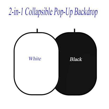 3.3x5ft/1x1.5m Chromakey Backdrop, 2-in-1 Black Screen and White Screen, Collapsible Reversible Pop Up Background for Photography Studio, Live Streaming, Video Shooting (Black/White) - color: Black/White, size: 3.3x5ft