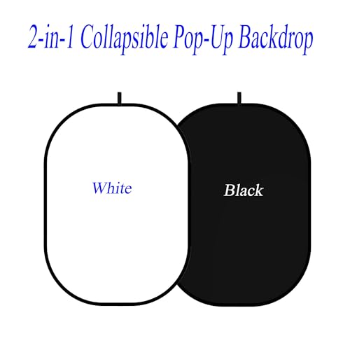 3.3x5ft/1x1.5m Chromakey Black White Backdrop with 6.23ft Stand, 2-in-1 Black Screen White Screen Collapsible Reversible Pop-Up Background Panel for Photography, Live Streaming, Video Shooting - color: Black/White
