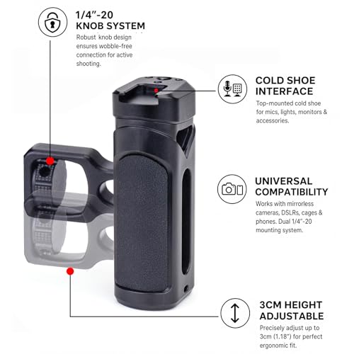Zeadio Adjustable Camera Side Handle with 1/4"-20 Knob & Cold Shoe Mount for Mirrorless DSLR Cameras Phone Stand, for Recording, Vlog Tripod, Phone Vlogging Kit, Travel Tripod etc (Pack of 2)